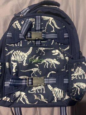 NEW Pottery Barn Kids Navy Dinosaur Skeleton Backpack with Green “Patrick”